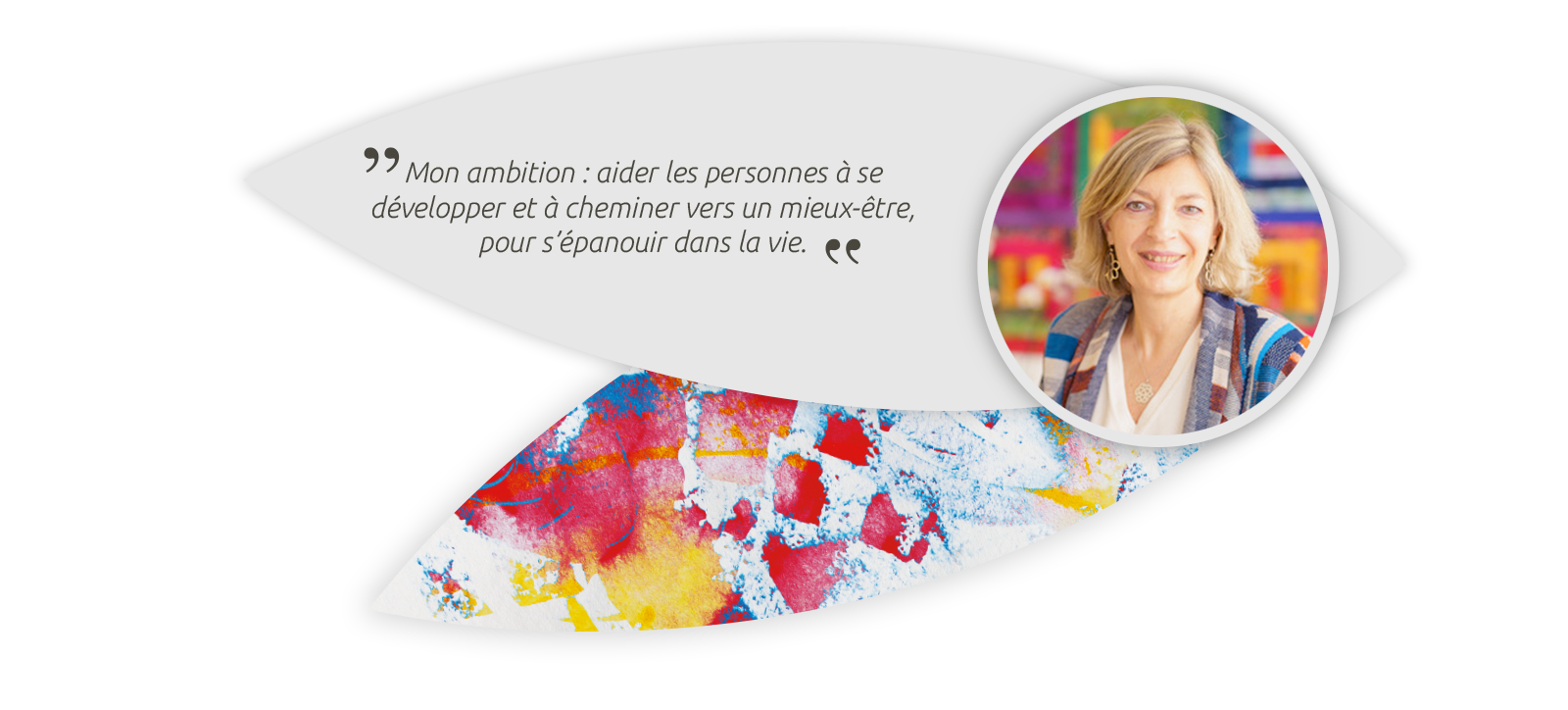 Myriam Le Négaret Massages bien-être Réflexes archaïques, EFT & kinésiologie Portrait de Myriam Le Negaret avec écrit "Mon ambition : aider les personnes à se développer et à cheminer vers un mieux-être, pour s'épanouir dans la vie"
